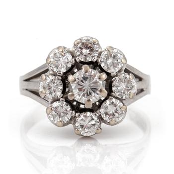 A ring set with round, brilliant-cut diamonds.