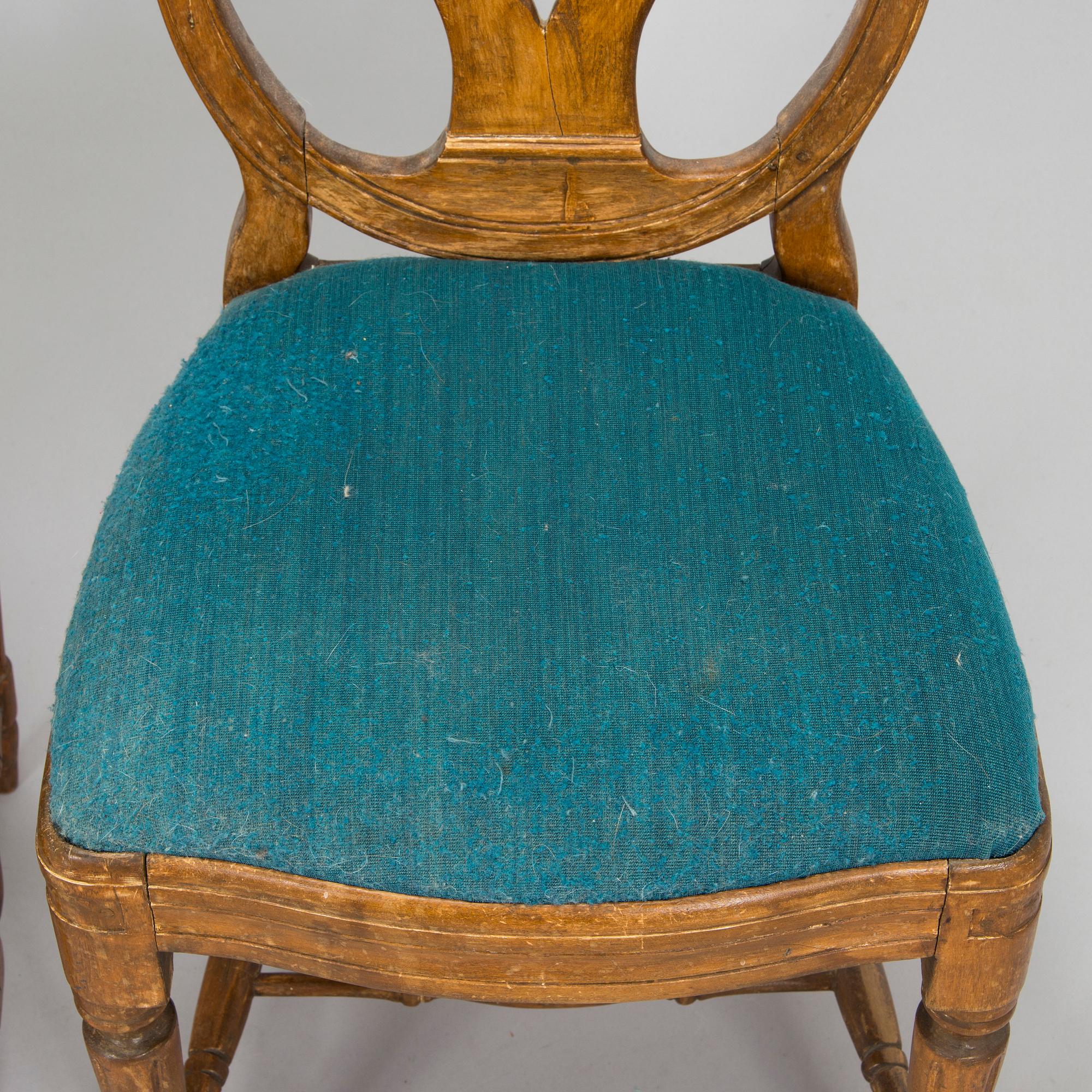 Eight late 18th century gustavian chairs, so called medallion model.