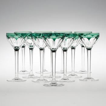 VITVINSGLAS, 12 stycken. Val Saint Lambert, Belgien, 1950-tal.