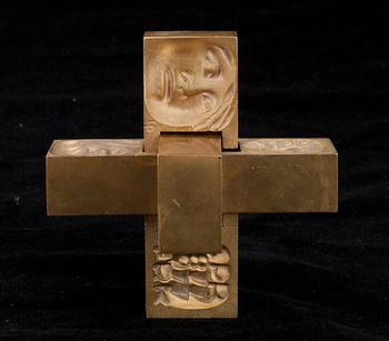 LAILA PULLINEN, veistos, pronssia, "Hädän Kolmet Kasvot", sign LP. 1970-luku.