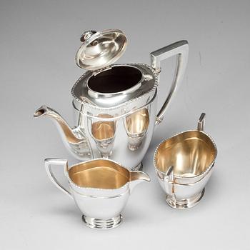 KAFFESERVIS, silver, 3 delar, A W Andersson. Helsingborg, 1918. Vikt ca 876g.