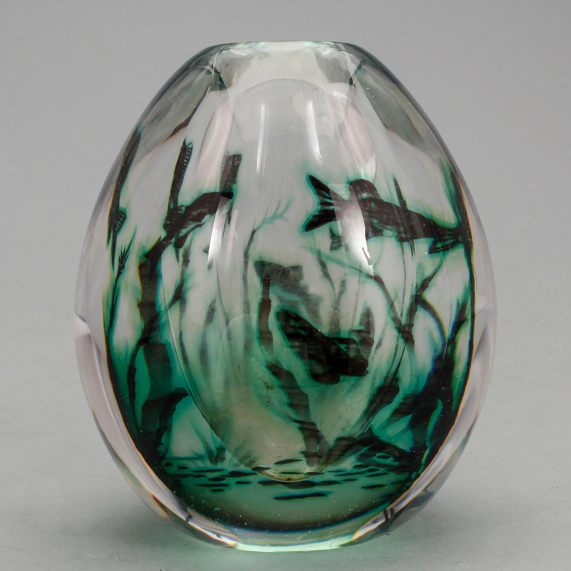 VAS, glas, "fiskgraal" Edward Hald, Orrefors 1953.