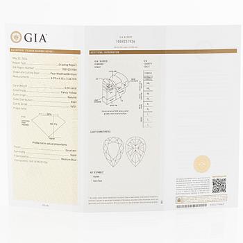 Oinfattad droppslipad gul diamant, 0.50 ct, medföljande GIA report.