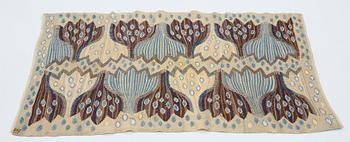 Ann-Mari Forsberg, född Lindbom, a textile, "Blå crocus", tapestry weave, ca 55,5-57 x 84,5-88,5 cm, signed AMF.