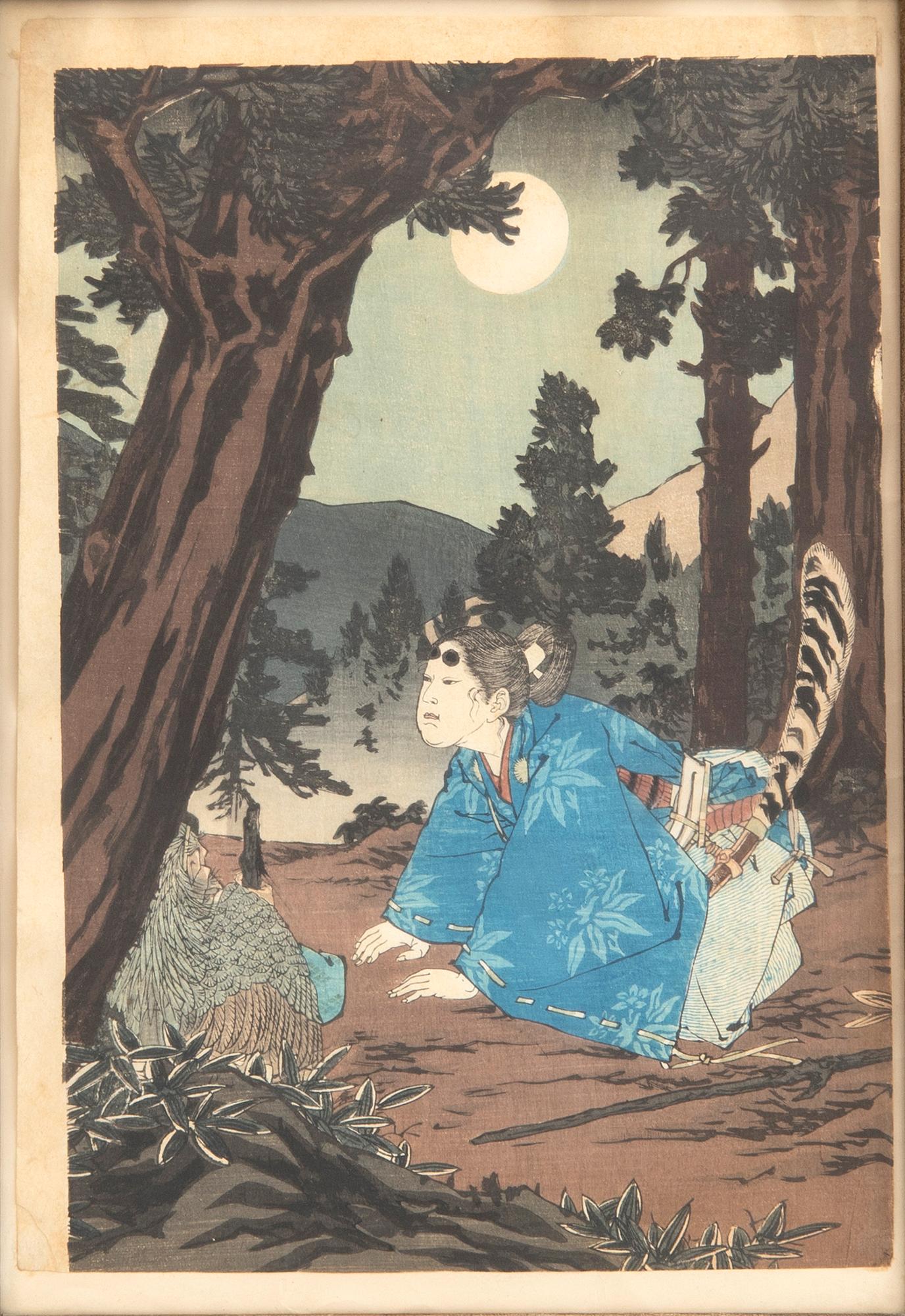 Toshikata Mizuno, woodcut print triptych, Japan Meji.