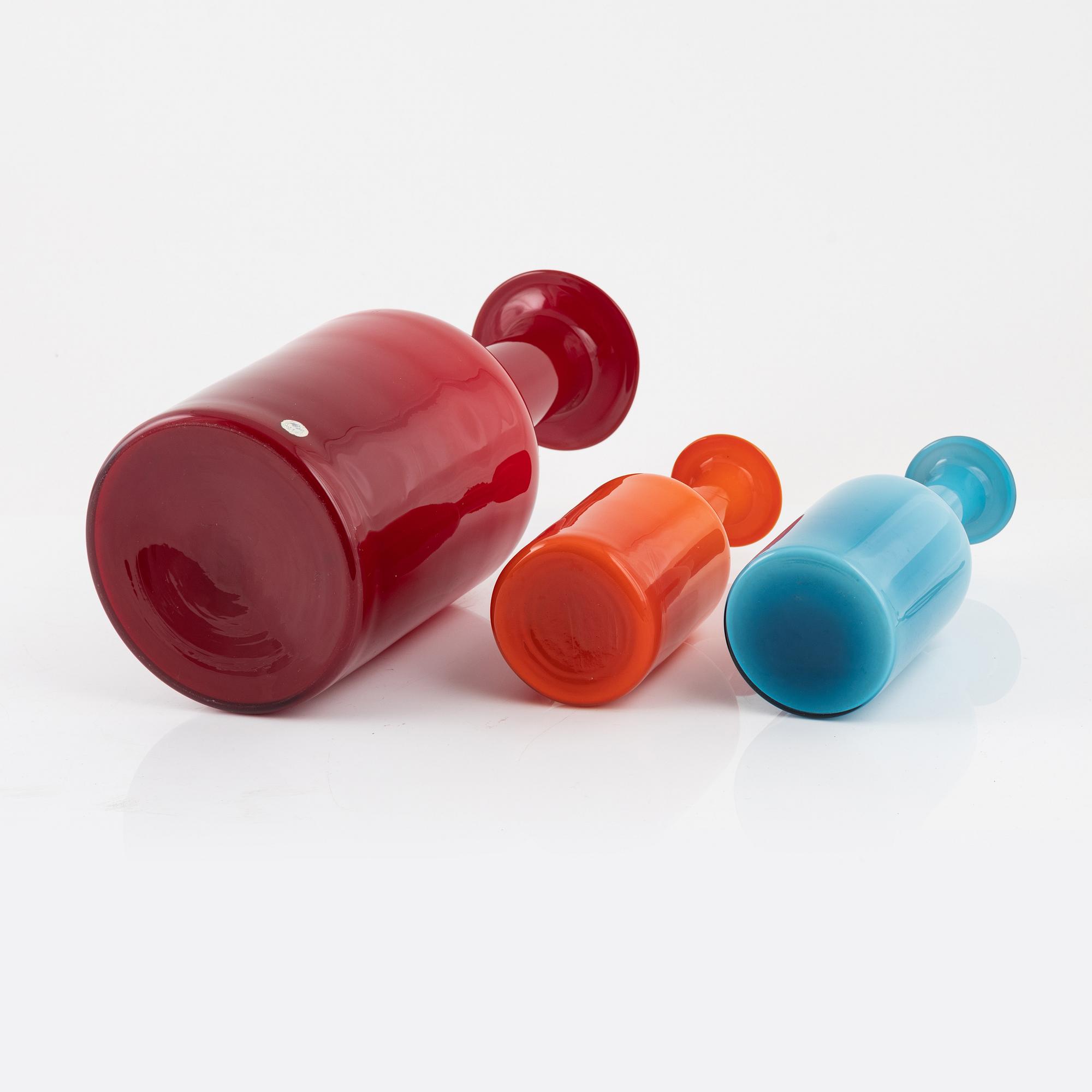 Otto Brauer, three vases, Holmgaard, Denmark, 1960's/70's.