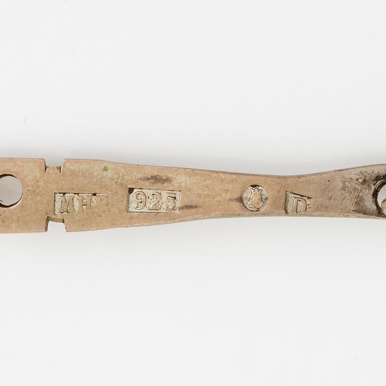 Earrings, a pair, silver with shell, 1970s.