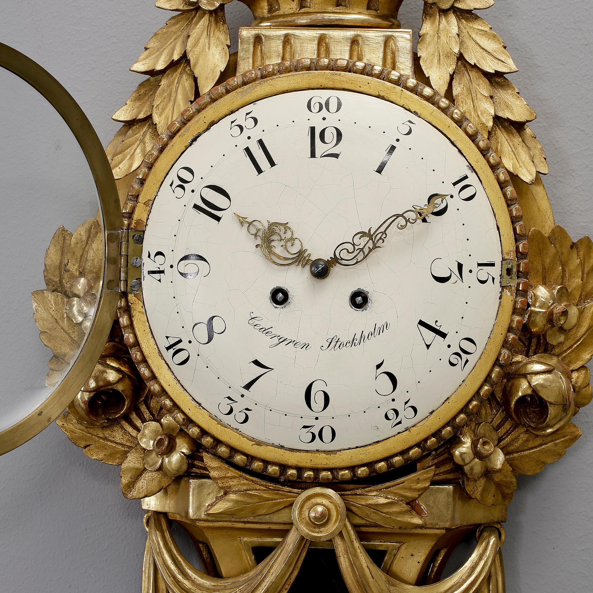 VÄGGPENDYL, gustaviansk stil, urtavla märkt Cedergren, Stockholm, 1900-talets början.