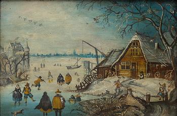 Pieter Brueghel dy, in the manner of, Winter scene with skaters.