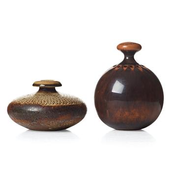 76. Stig Lindberg, a stoneware art object/vase and a vase, Gustavsberg studio, Sweden 1960 and 1964.