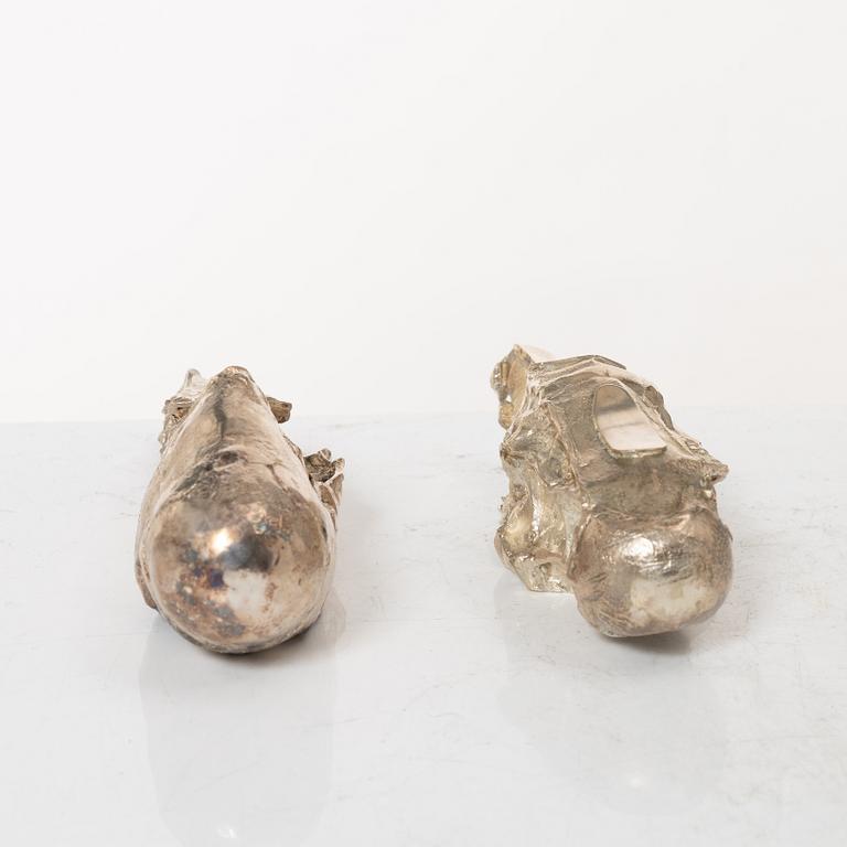 Lars Arby, Two sterling silver sculptures, marks of Lars Arby, Gothenburg, Sweden 1982.