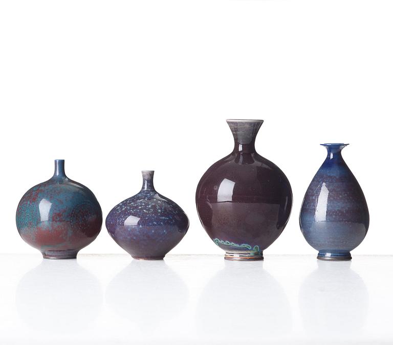 Berndt Friberg, a set of four stoneware vases, Gustavsberg studio 1970 and 1979.