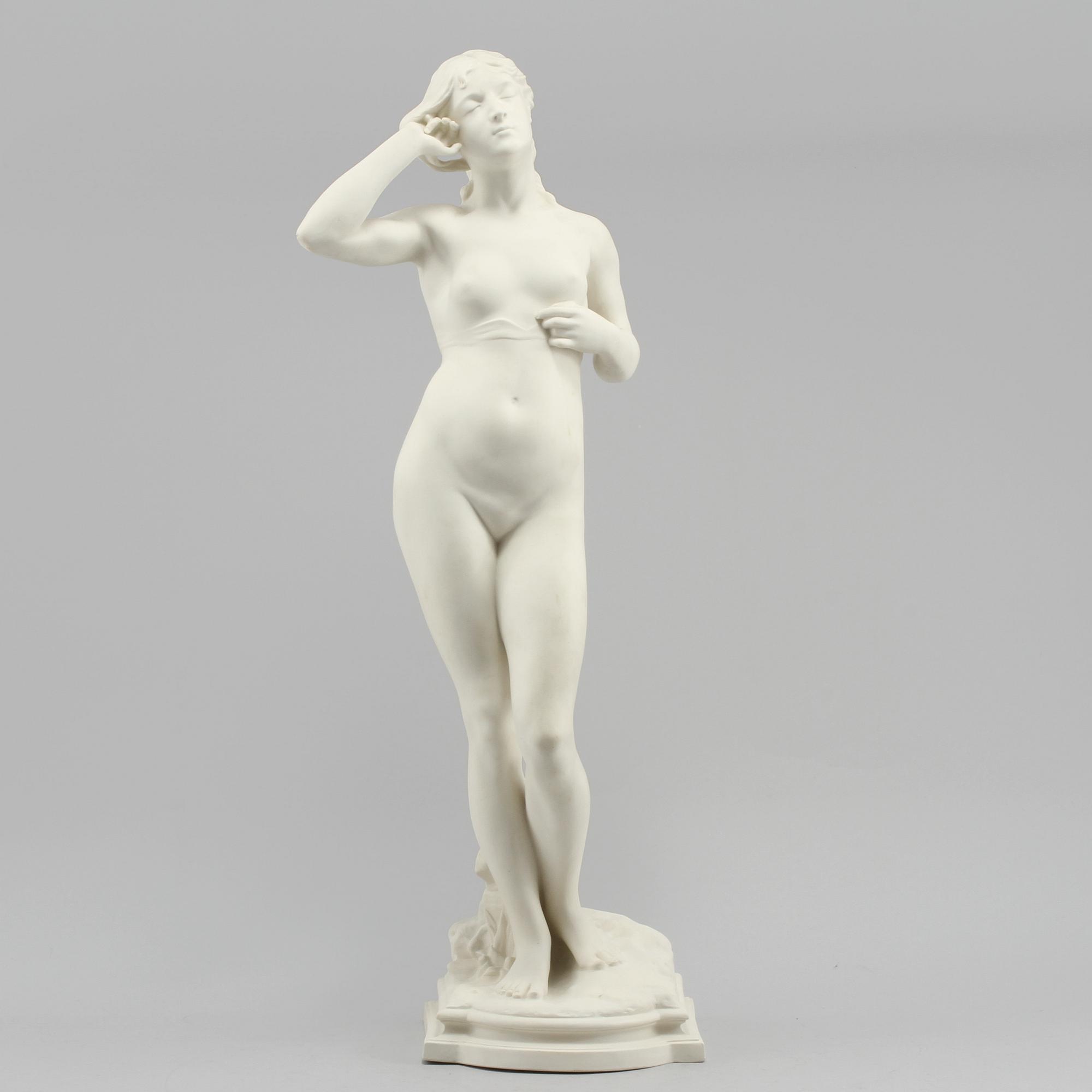 SKULPTUR, Parian, "Snöklockan", efter Per Hasselberg, Gustavsberg, daterad 1914.