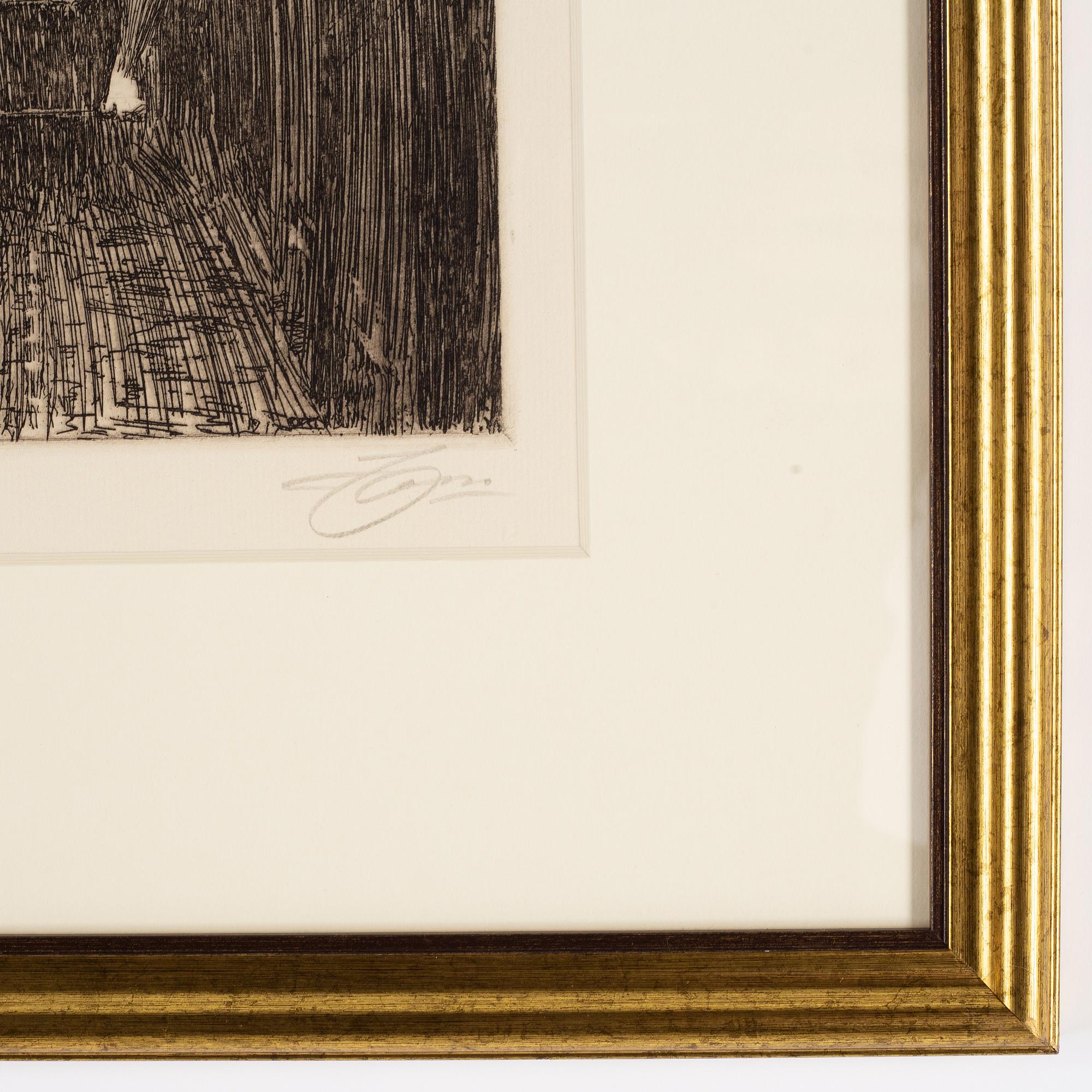 Anders Zorn, etching, 1914, signed in pencil.