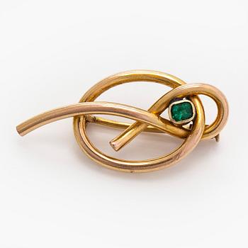 Brooch, faceted emerald, 14K (56) gold, St. Petersburg.