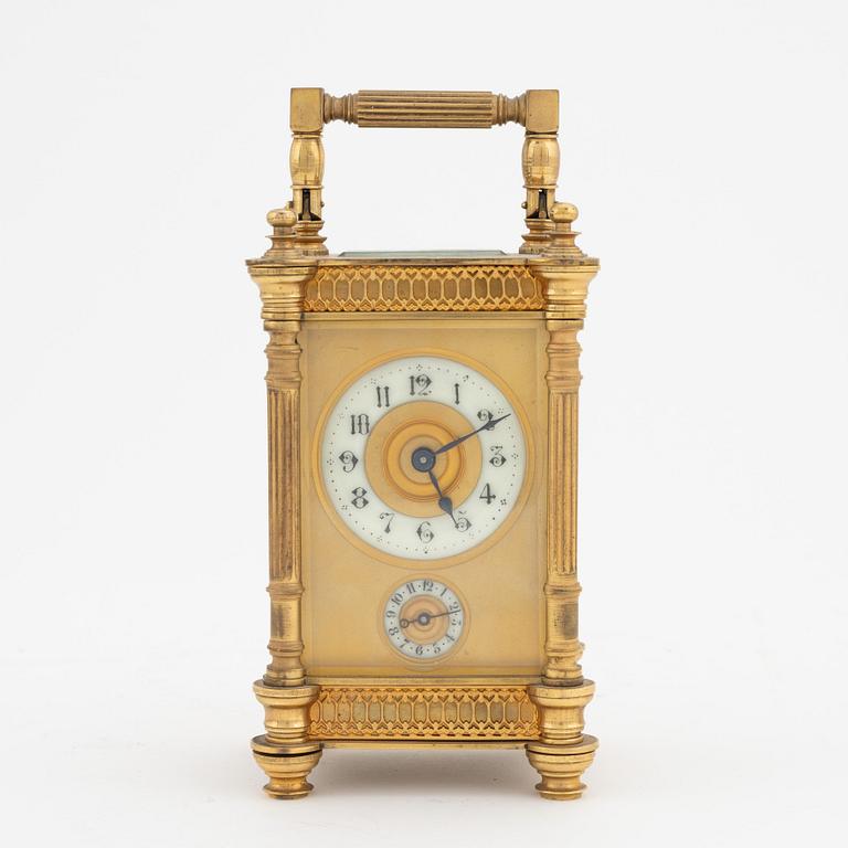 A brass carriage clock, Duverdrey & Bloquel, France, around the year 1900.