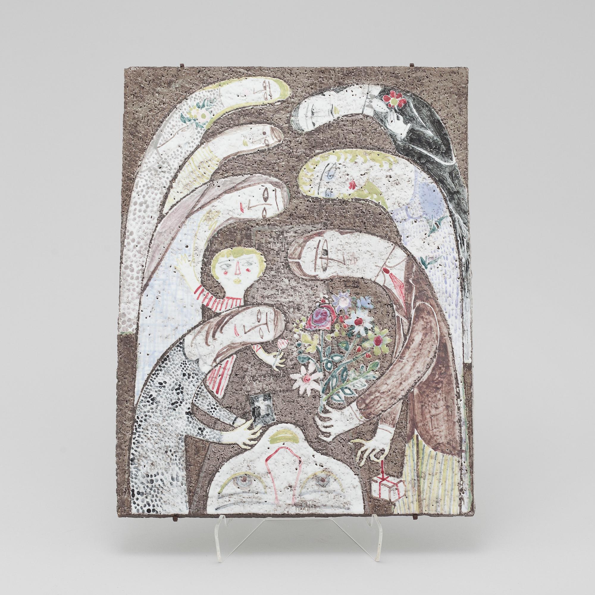 A chamotte stoneware wall plaque attributed to Marie Simmulsson for Upsala Ekeby, second half of the 20th century.