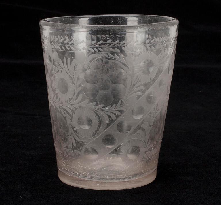 BÄGARE, glas, barock, 1700-tal.