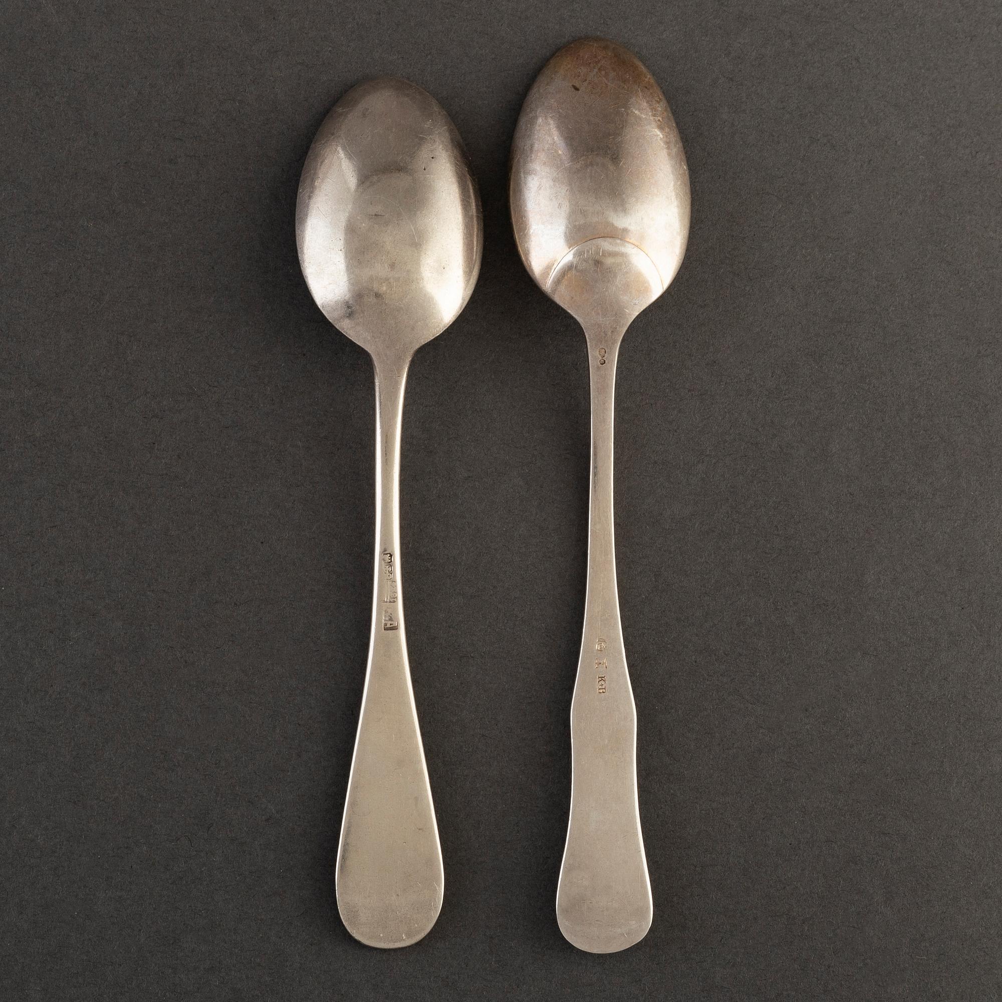 Eleven end of the 19th century silver teaspoons, Germany and Russia.