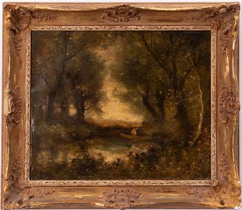 Jean Baptiste Camille Corot, in the manner of, The Boatman at Mortefontaine.