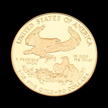 GULDMYNT, finguld, 50 dollar, USA, 1986. Vikt ca 34 g.
