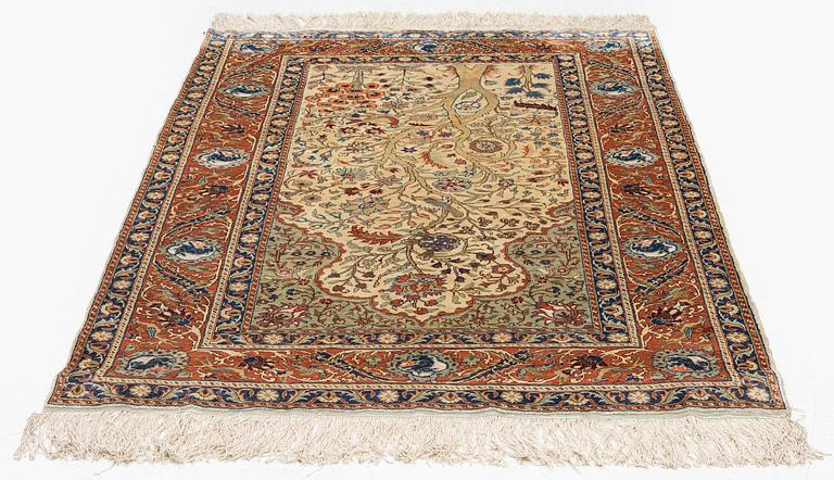 A semi-antique silk and metall Kayseri rug, c. 147 x 96 cm.