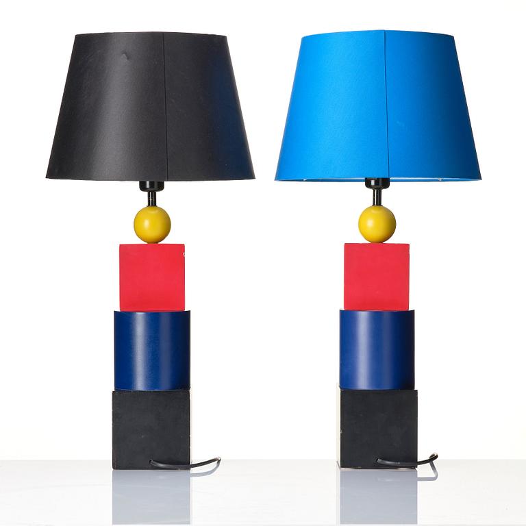 Olle Andersson, a pair of "Mondrian" table lamps, Belysia AB, Sweden, 1980s.