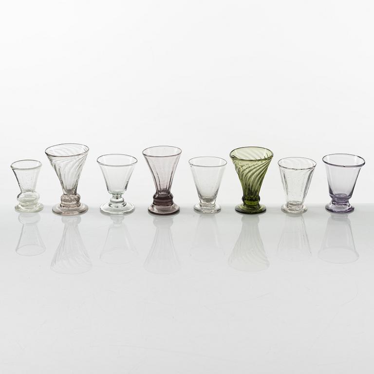 Eight Swedish Glasses, 18-19th century.