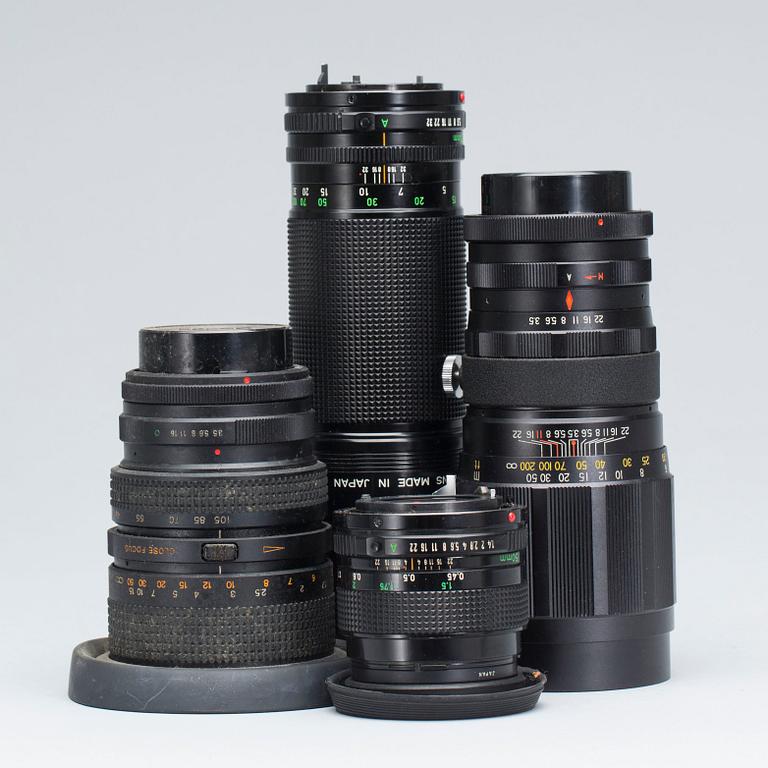 KAMERAOBJEKTIV, 4 st bland annat SOLIGOR TELE-AUTO 1:3.5 f=200mm No 1688603.