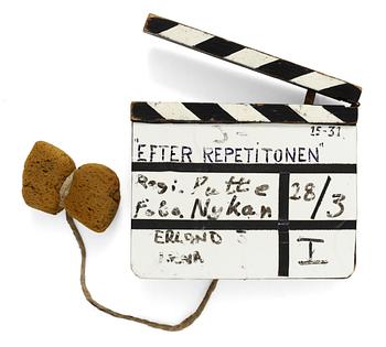 FILMKLAPPA från inspelningen av tv-filmen "Efter repetitionen", Sverige 1983. Regi: Ingmar Bergman.