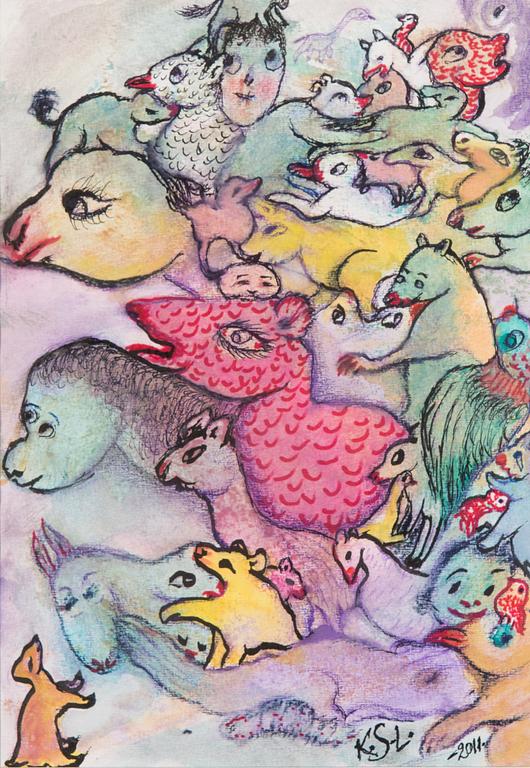 KAARINA STAUDINGER-LOPPUKAARRE, sekatekniikka, signeerattu ja päivätty 2011.