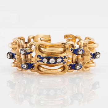 Armband 18K guld med emalj och rosenslipade diamanter, sannolikt Gustaf Adolf Cedergren Stockholm 1849.
