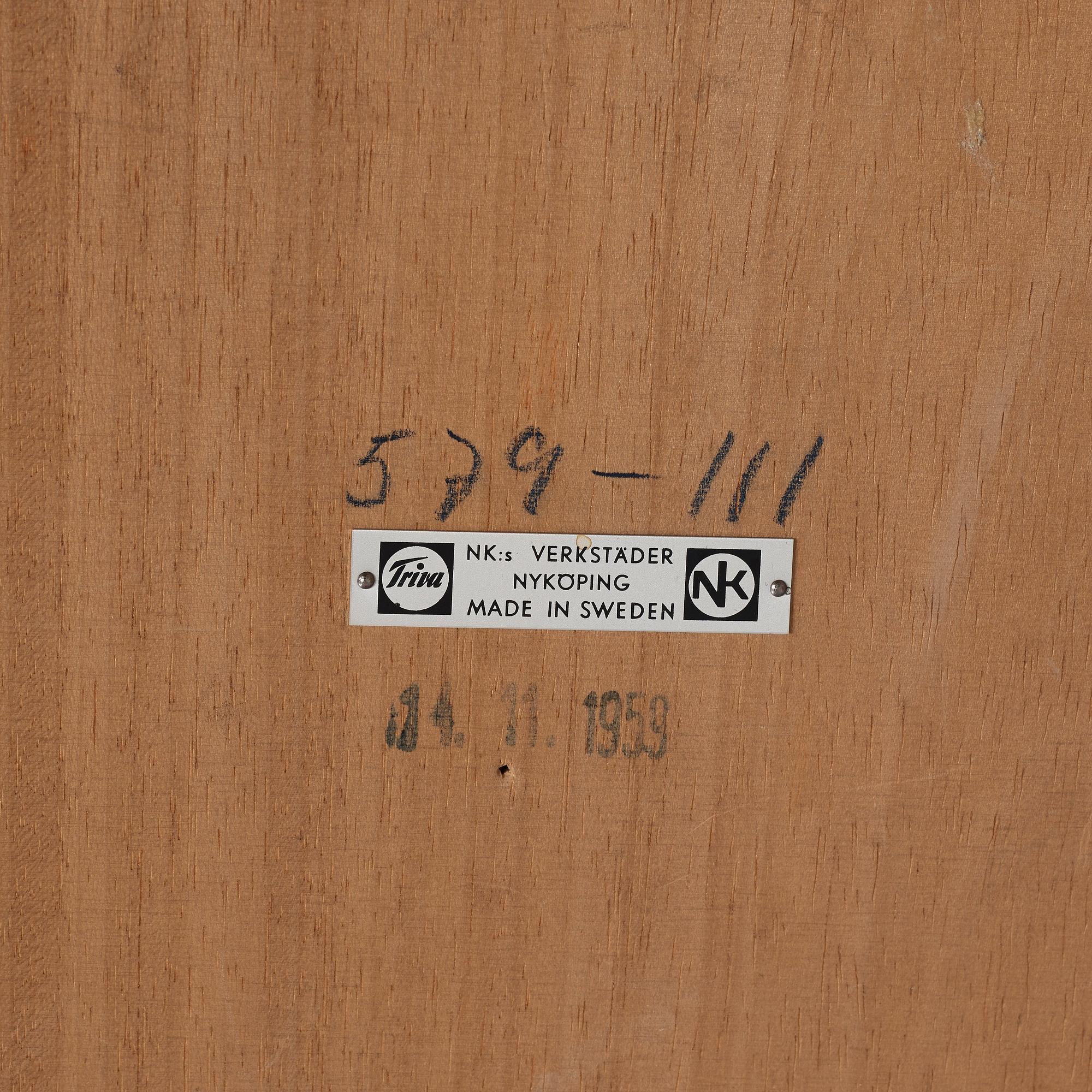 A Stig Lindberg & David Rosén enamel top oak table, Gustavsberg & Nordiska Kompaniet, Triva series, 1959.