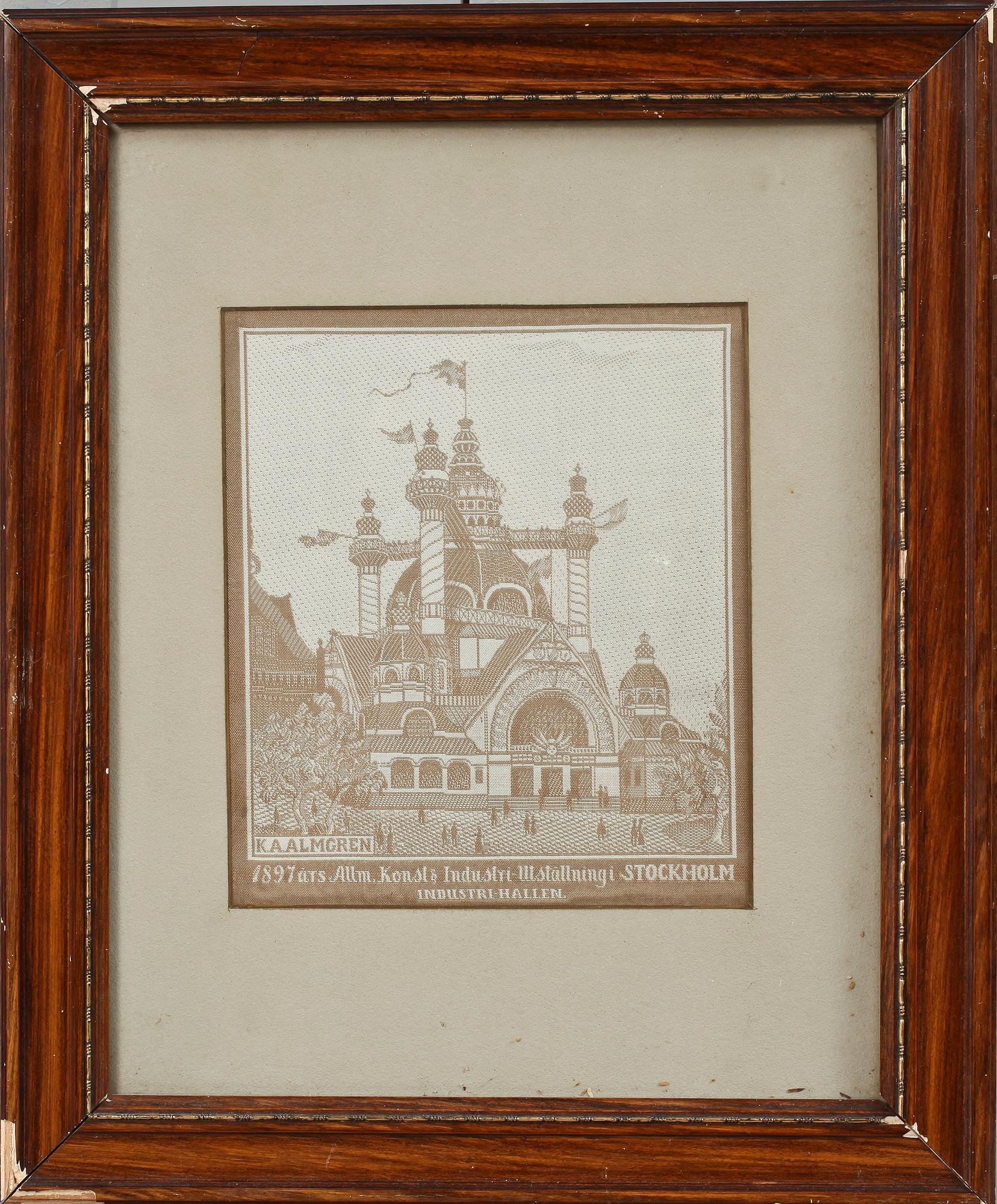 VÄVNADER, 3 st, siden, sign KA Almgren, dat 1897.