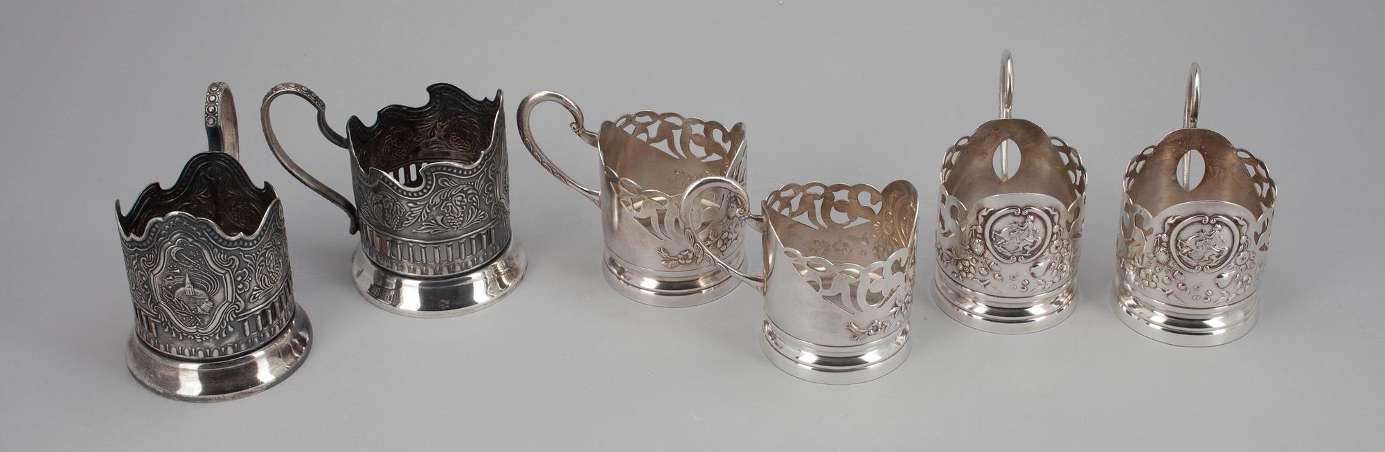 TEGLASHÅLLARE, 2+4, försilvrade, Sovjet, 1900-talets senare hälft.