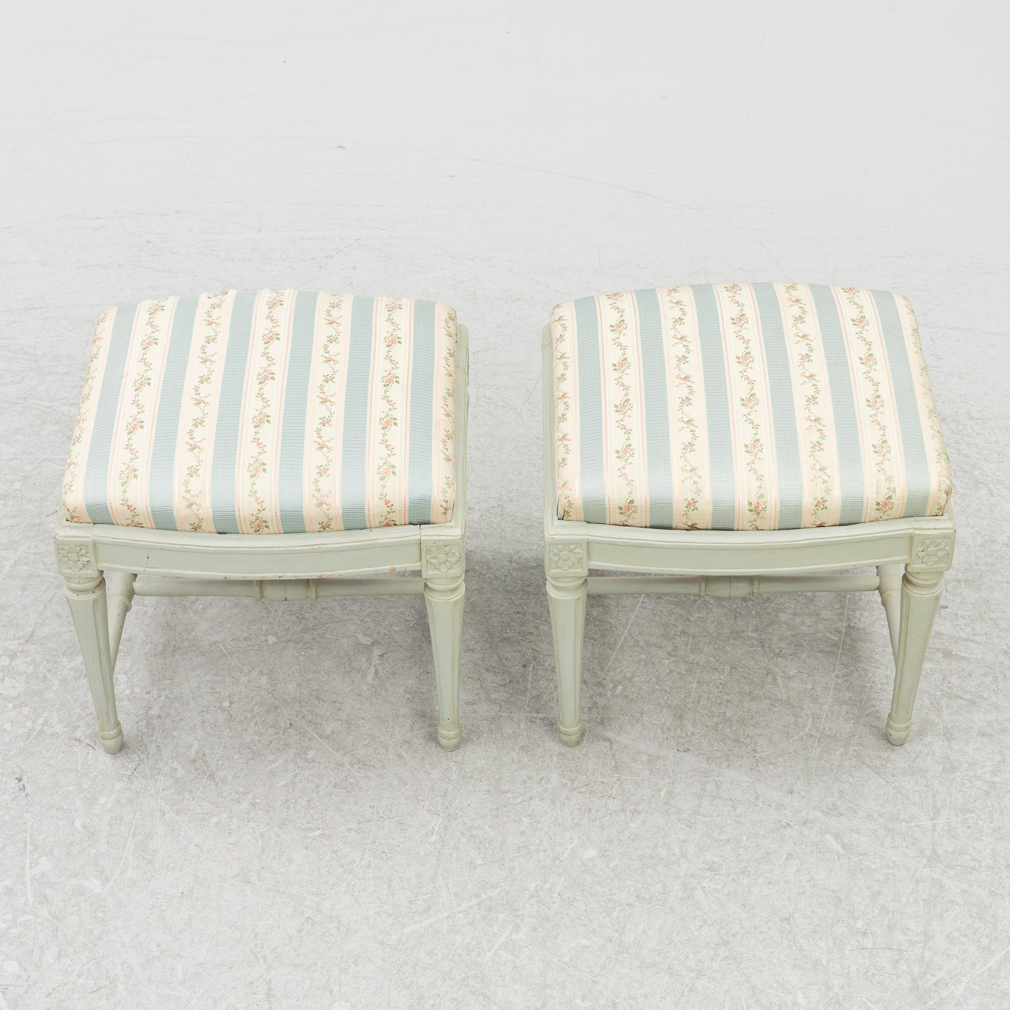 A pair of Gustavian stools, Sweden, late 18th century.