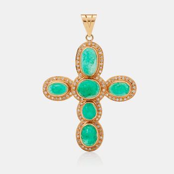 1109. An emerald and diamond cross pendant.