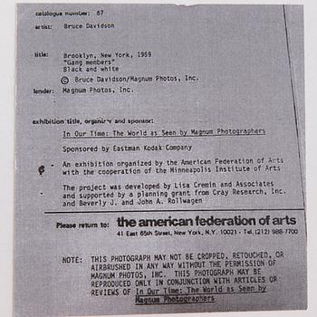 Bruce Davidson, Photograph New York 1959.