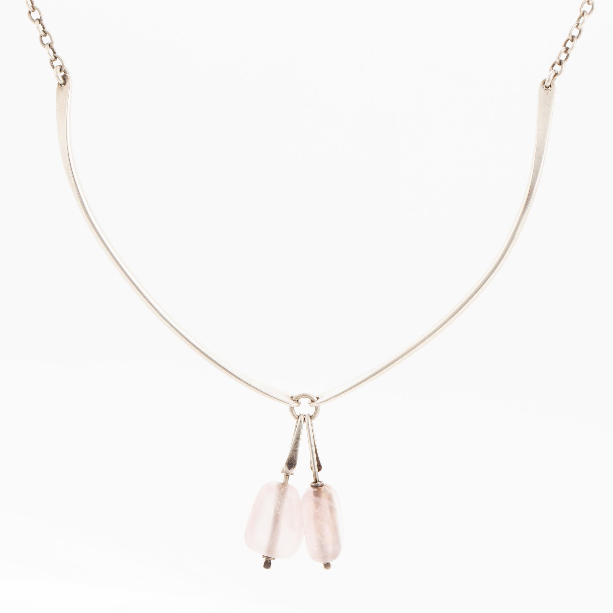 A Borgila silver and rose-quartz necklace.