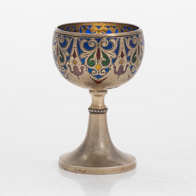 Grachev, a gilt silver, plique-à-jour vodka cup, maker's mark Cyrillic AP, Saint Petersburg, Russia 1882-1898.
