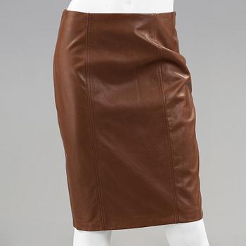 A brown lamb leather skirt by Ralph Lauren.