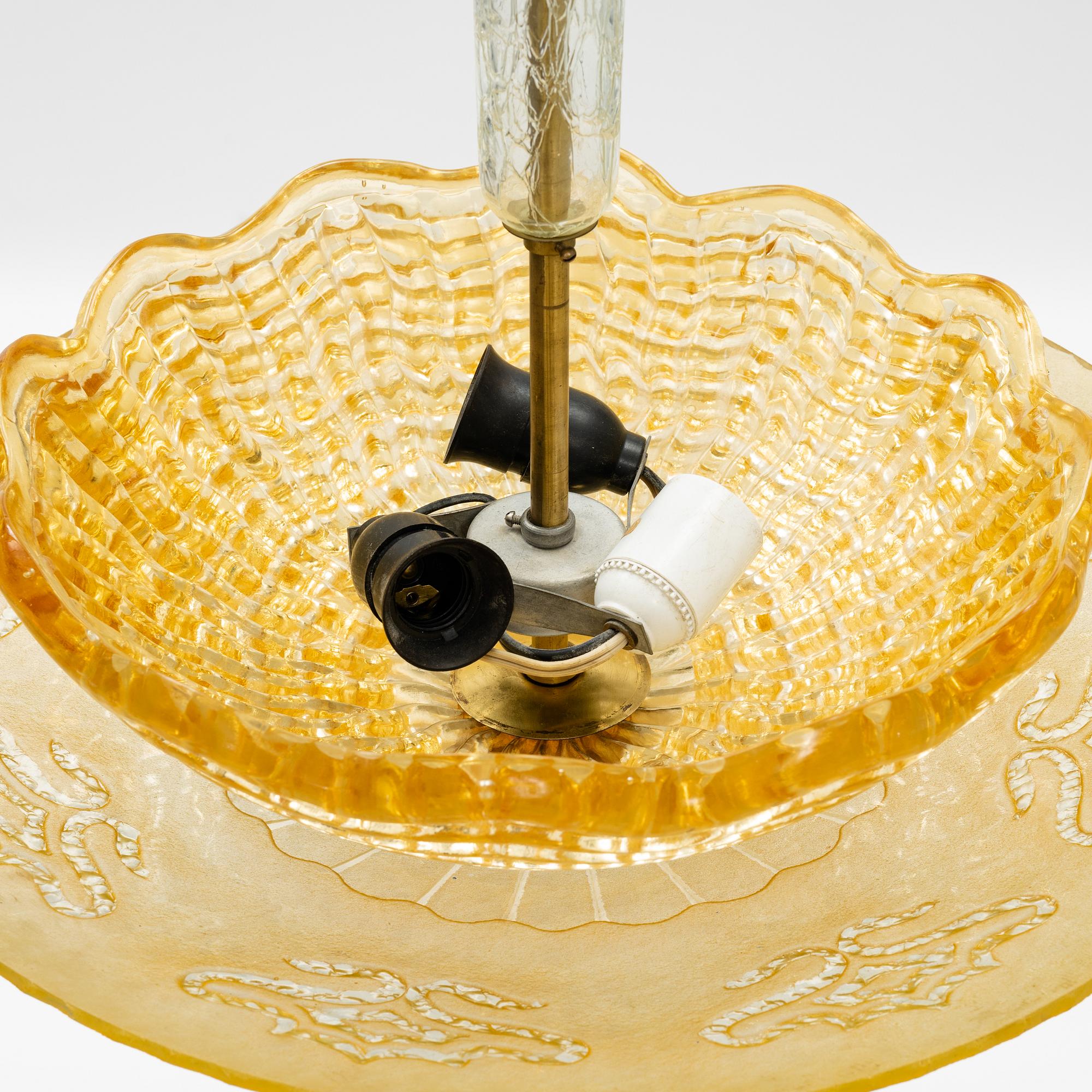 Taklampa, Swedish Modern, Orrefors, 1940-tal.