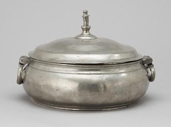 GRÖTSKÅL med LOCK, tenn, 1700/1800-tal.