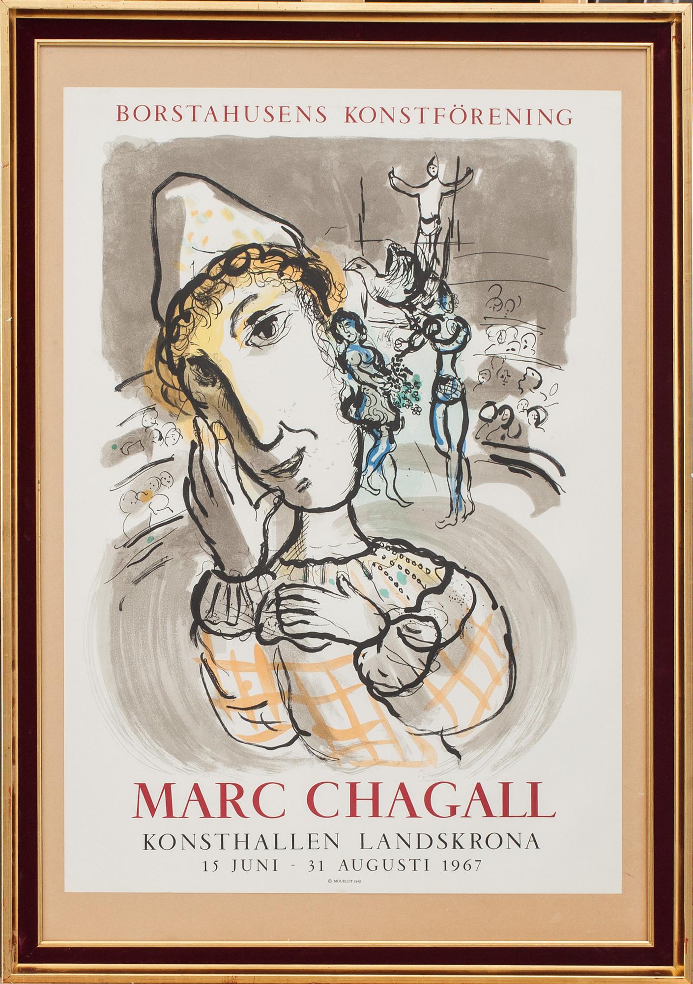 MARC CHAGALL, efter, affisch, Borstahusens Konsthall, Mourlot 1967.