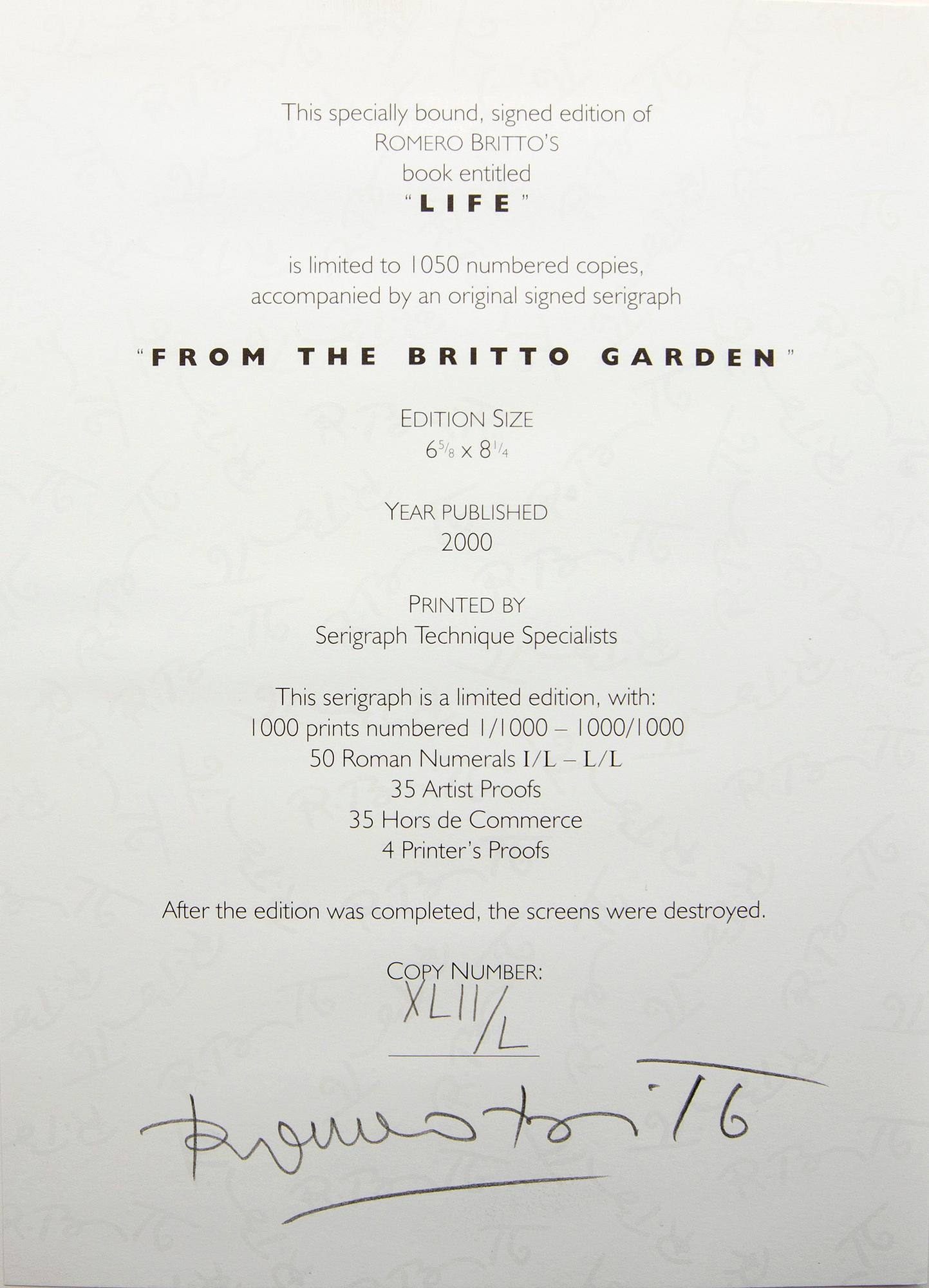 Romero Britto,  book signed and numbered XLII/L  included a lithograph.