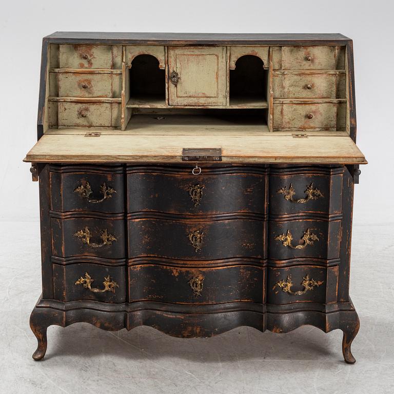 A painted oak Baroque secretaire, 18th Century.