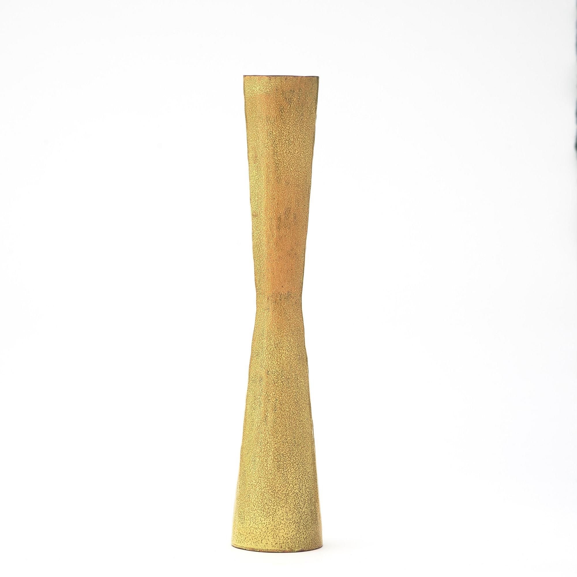 PAOLI DE POLI, a yellow and green enameled vase on copper, Italy 1950's.