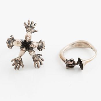 PA Lundahl-Terrs, two rings, silver, Växjö 1976.