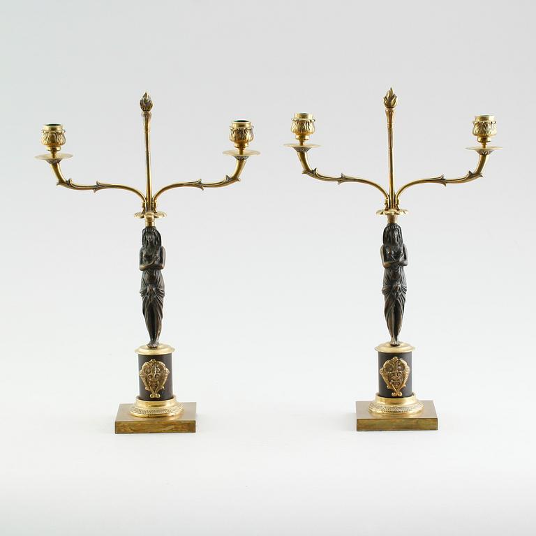 KANDELABRAR, 1 par, empirestil, 1800-/1900-tal.