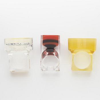 Siv Lagerström, three rings, acrylic plastic. Engraved works from the 1970s.